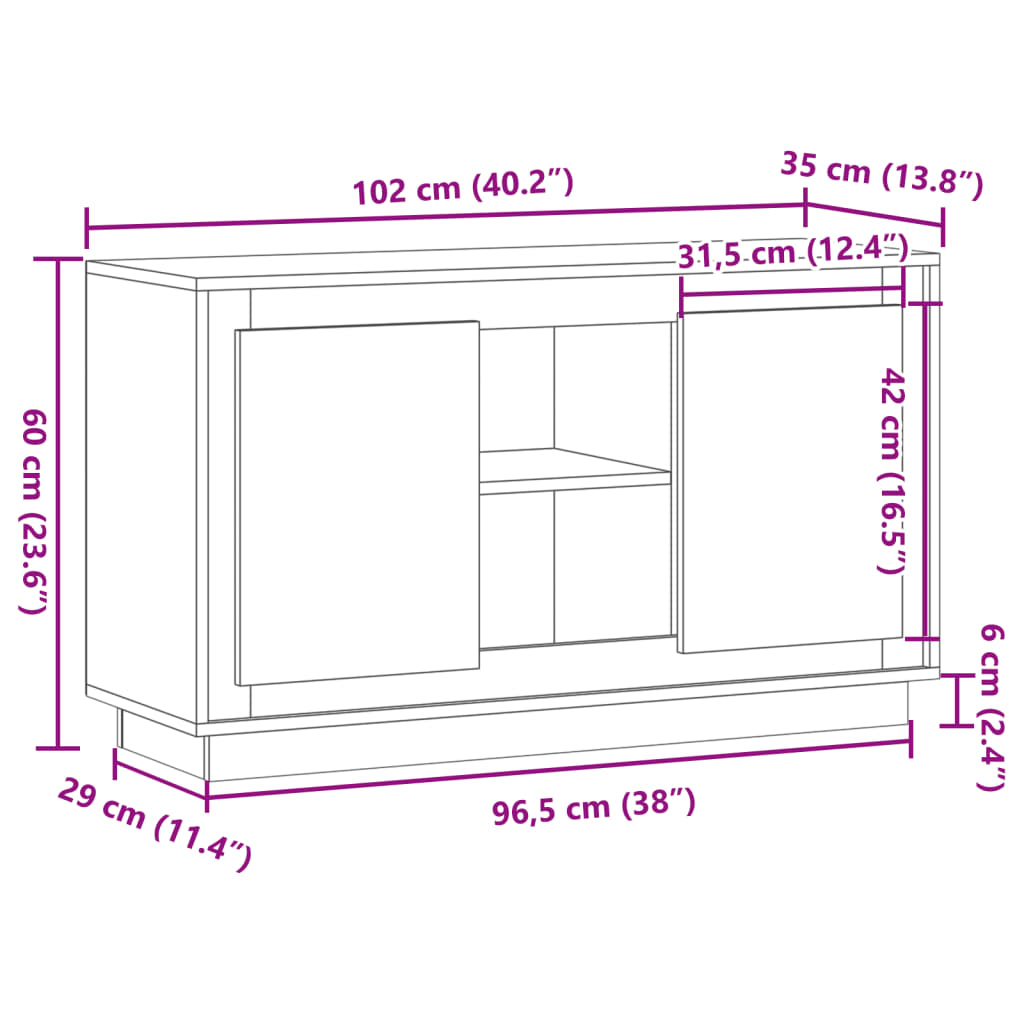 skænk 102x35x60 cm konstrueret træ antikt trælook