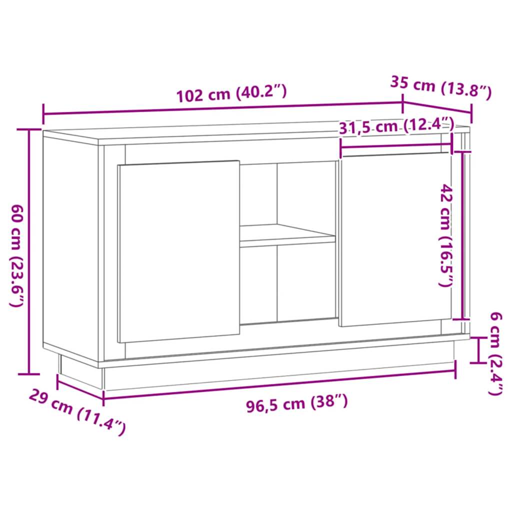 skænk 102x35x60 cm konstrueret træ kunsteg