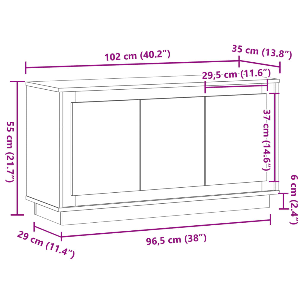 skænk 102x35x55 cm konstrueret træ antikt trælook