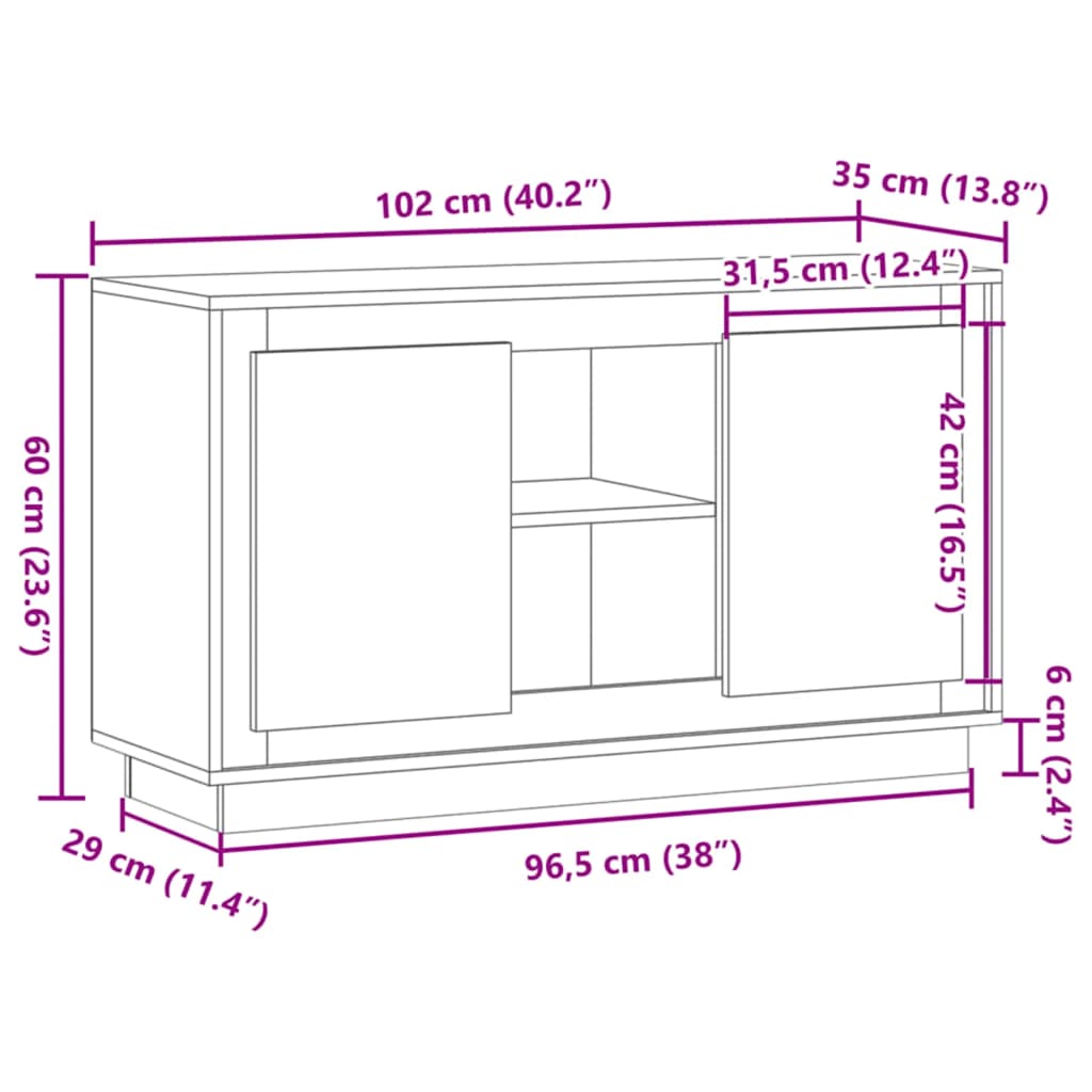 skænk håndlavet eg 102x35x55 cm konstrueret træ