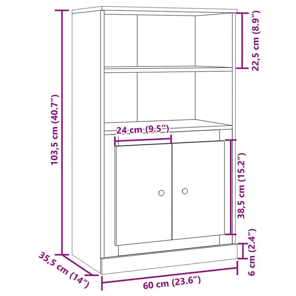 skænk 60x35,5x103,5 cm konstrueret træ egetræsfarve