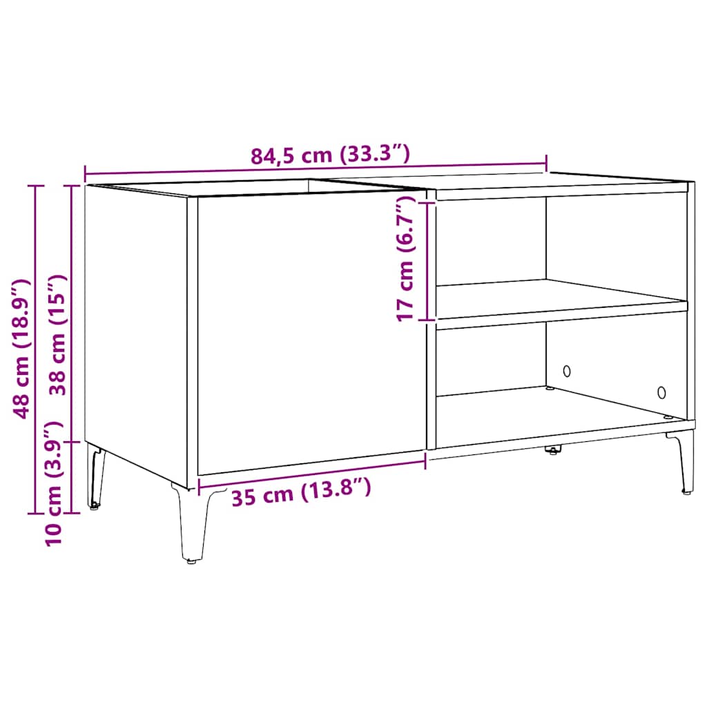 vinylskab 84,5x38x48 cm konstrueret træ kunsteg
