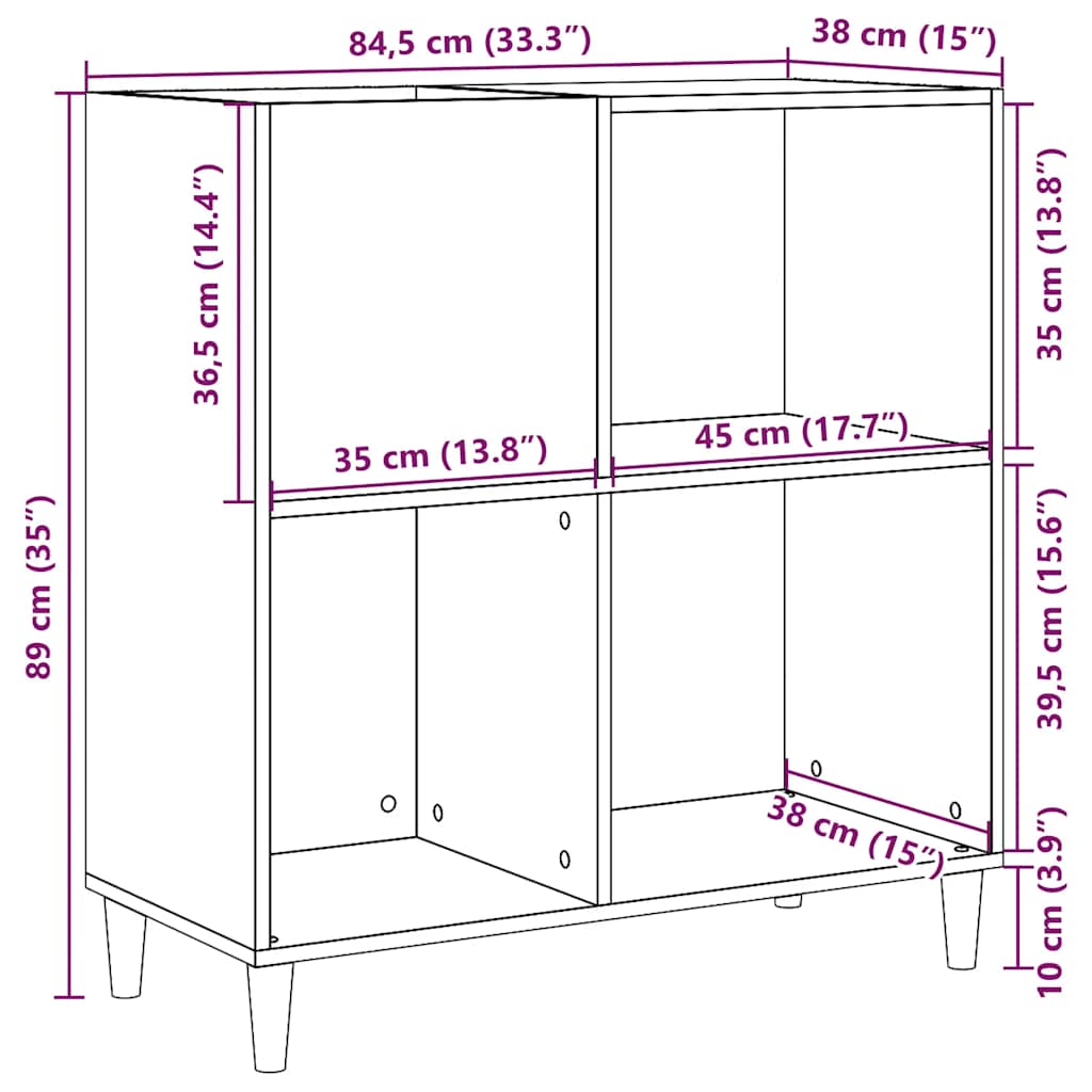 vinylskab 84,5x38x89 cm konstrueret træ antikt trælook