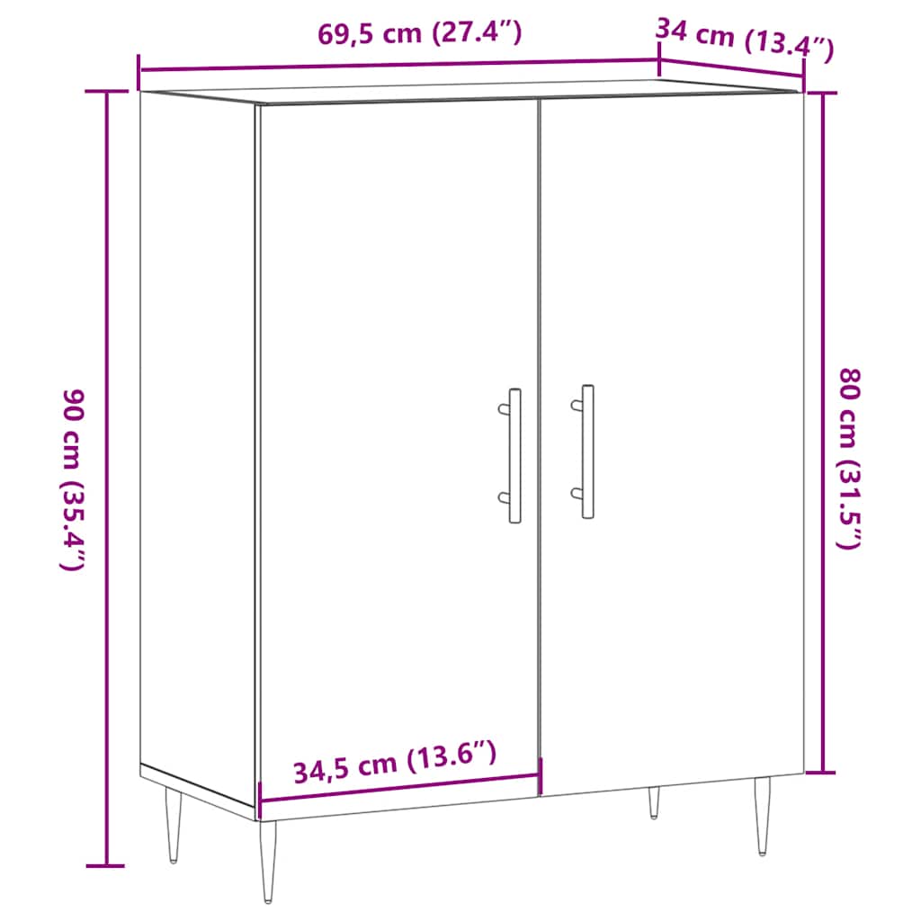 skænk 69,5x34x90 cm konstrueret træ antikt trælook