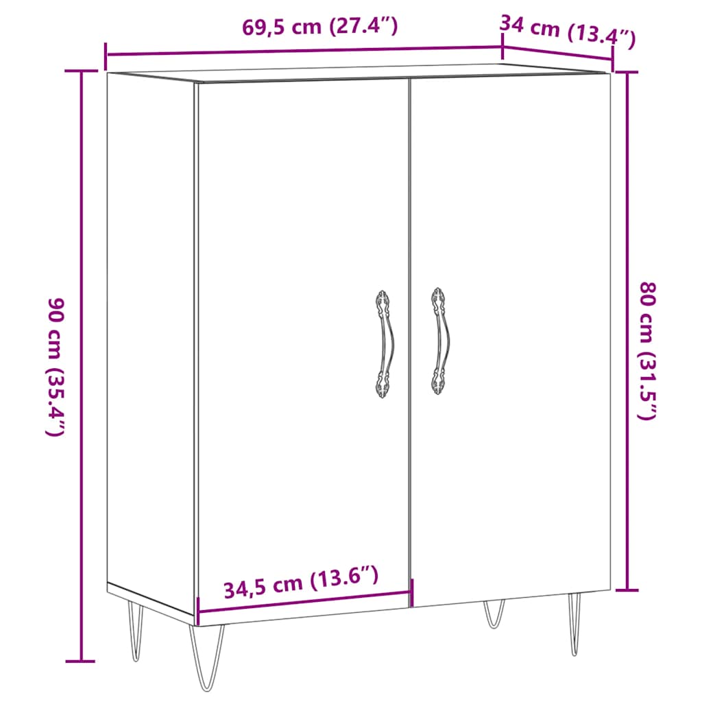 skænk 69,5x34x90 cm konstrueret træ antikt trælook