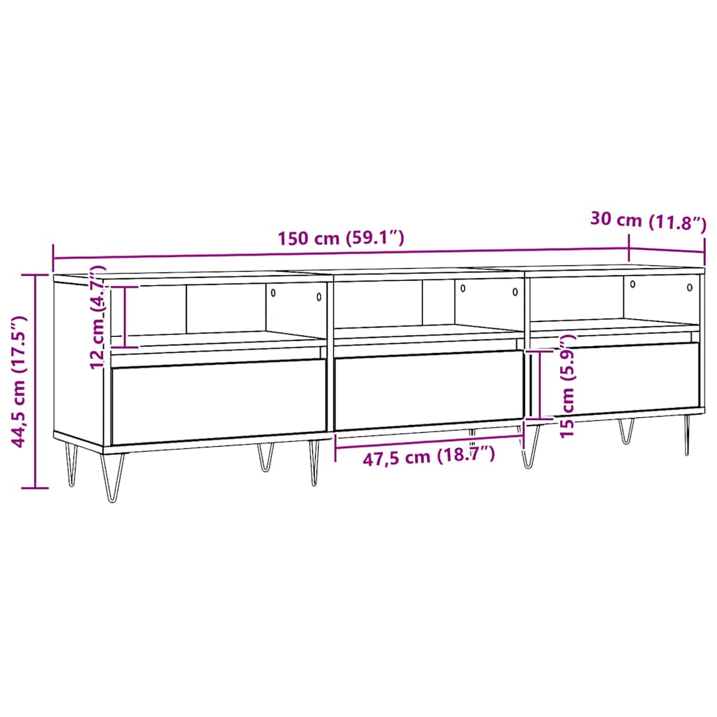 tv-bord 150x30x44,5 cm konstrueret træ kunsteg
