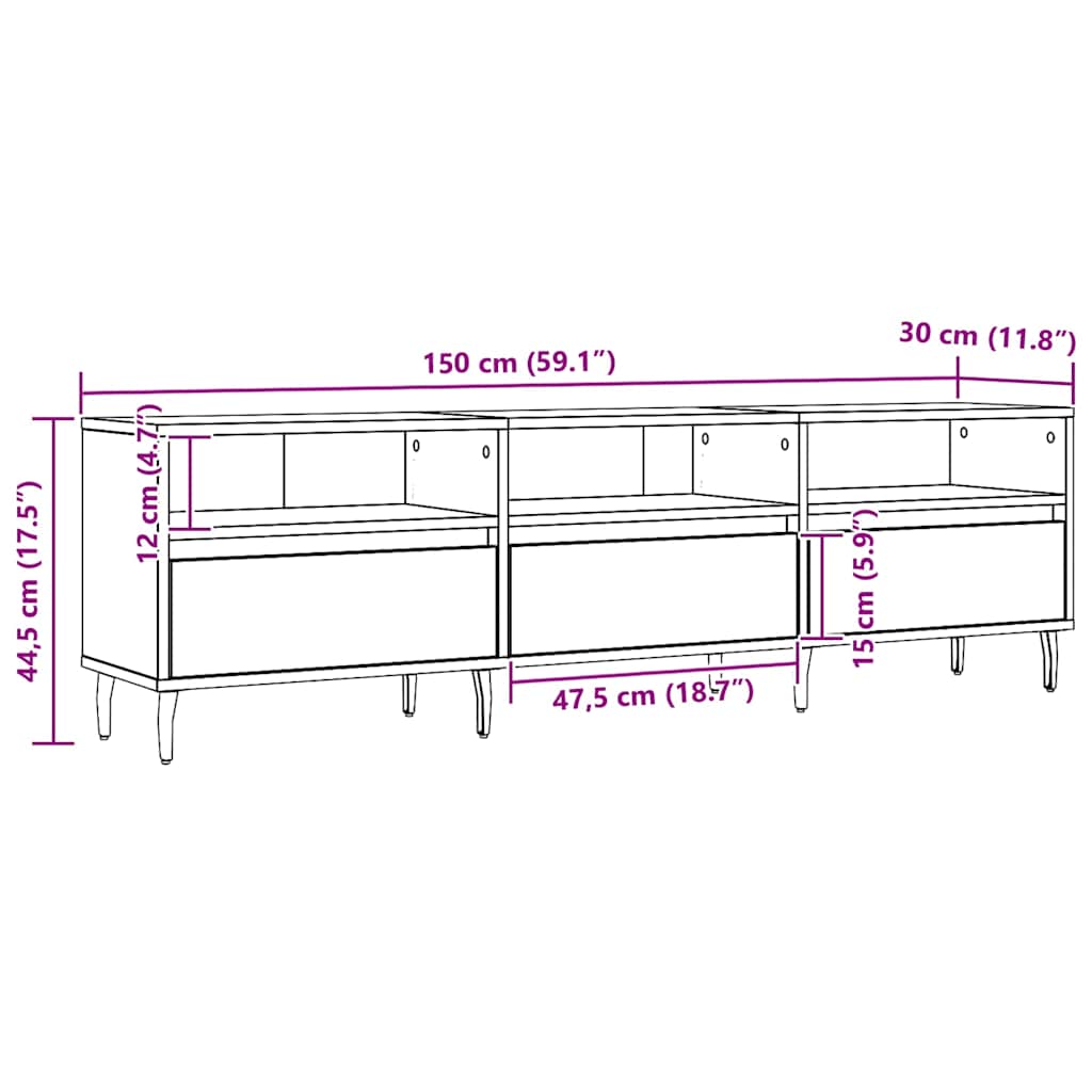 tv-bord 150x30x44,5 cm konstrueret træ kunsteg