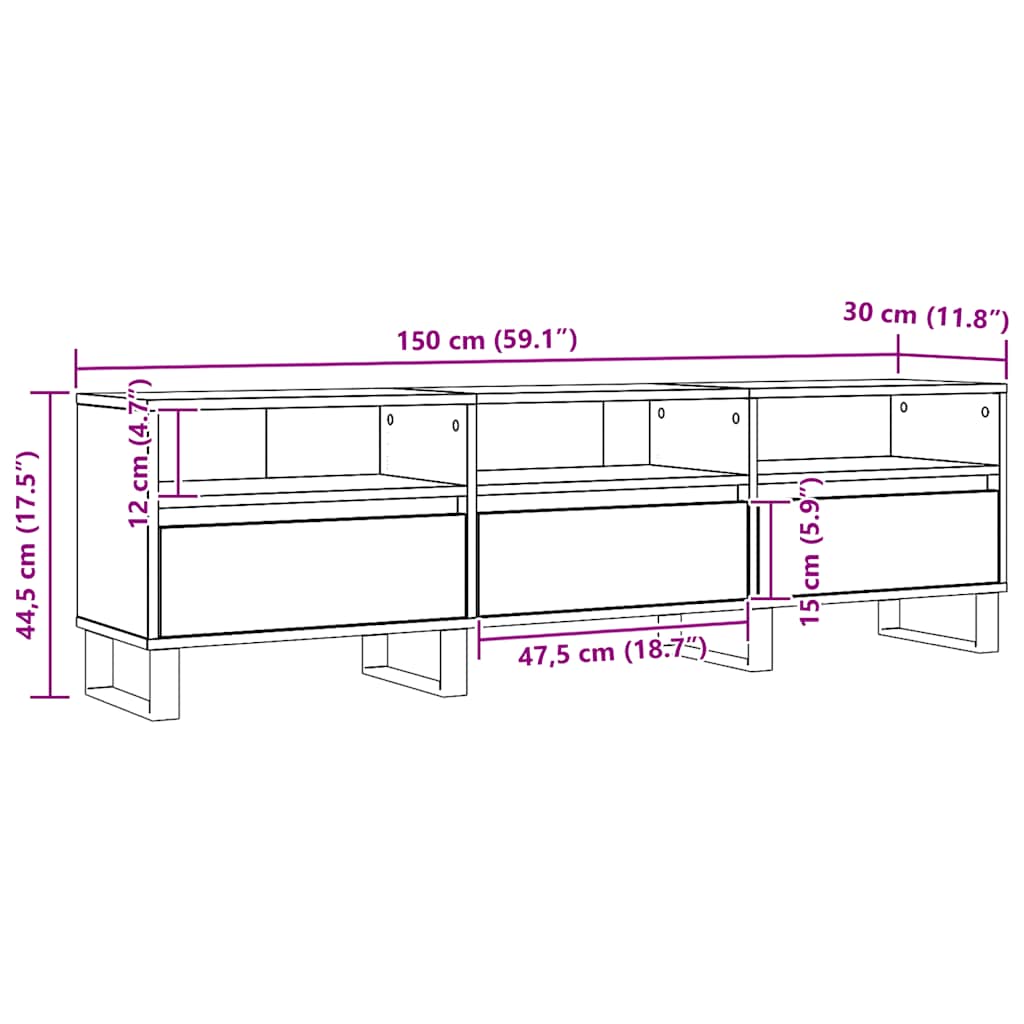 tv-bord 150x30x44,5 cm konstrueret træ kunsteg