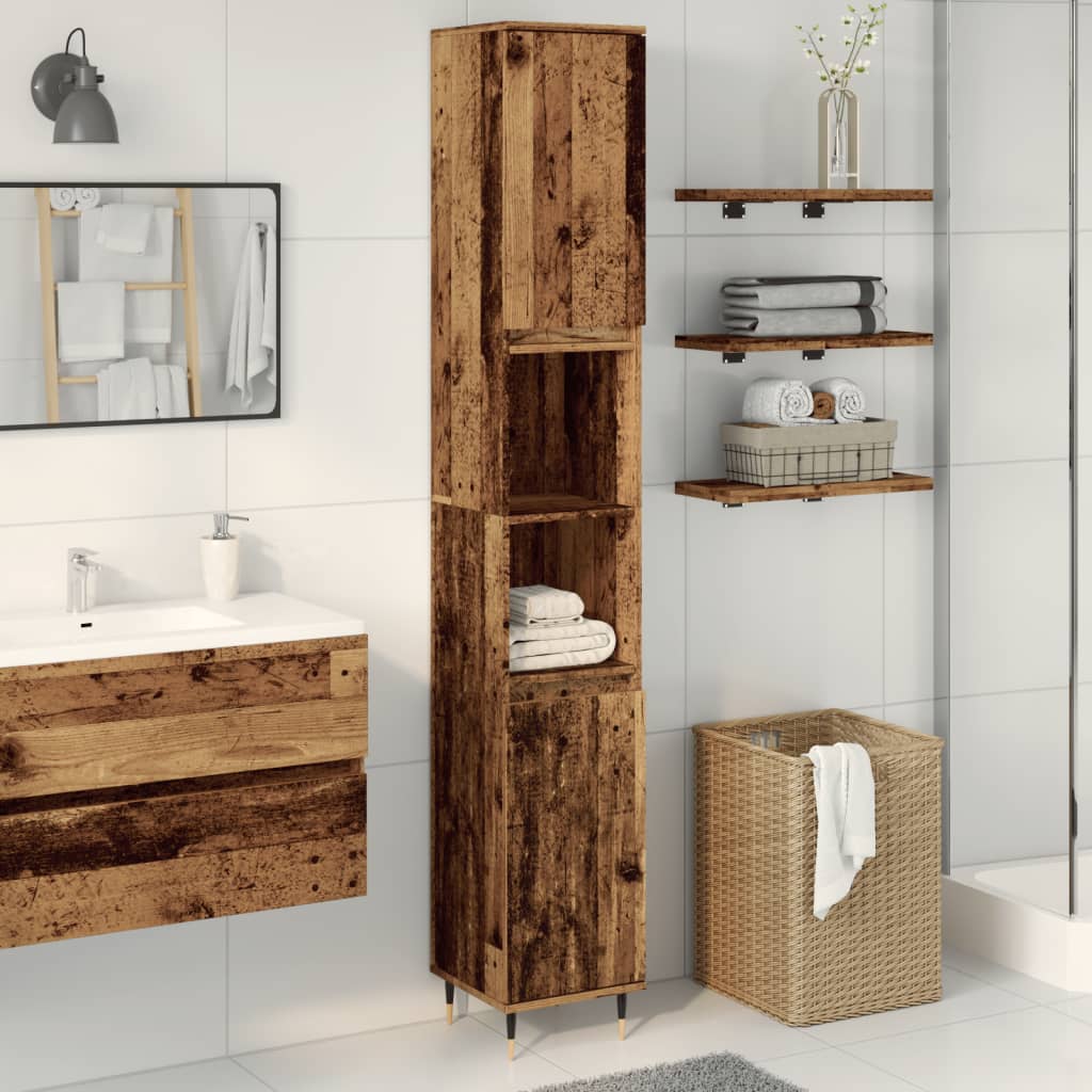 badeværelsesskab 30x30x190 cm konstrueret træ gammelt trælook