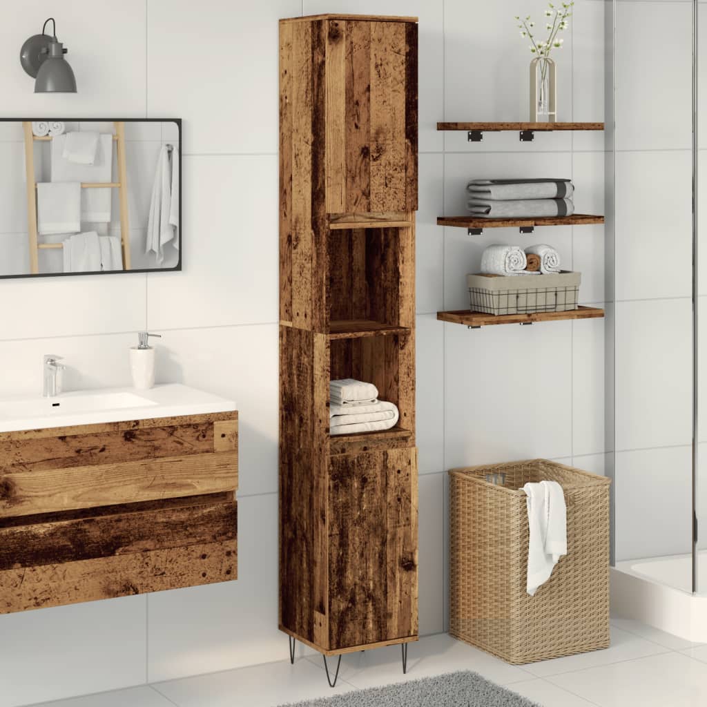 badeværelsesskab 30x30x190 cm konstrueret træ gammelt trælook