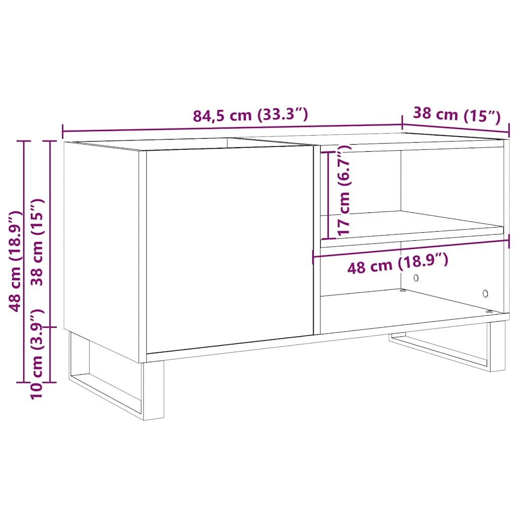 vinylskab 84,5x38x48 cm konstrueret træ antikt trælook