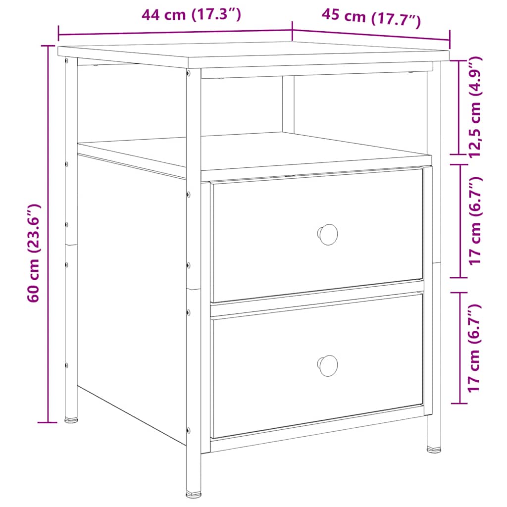 sengebord 44x45x60 cm konstrueret træ kunsteg