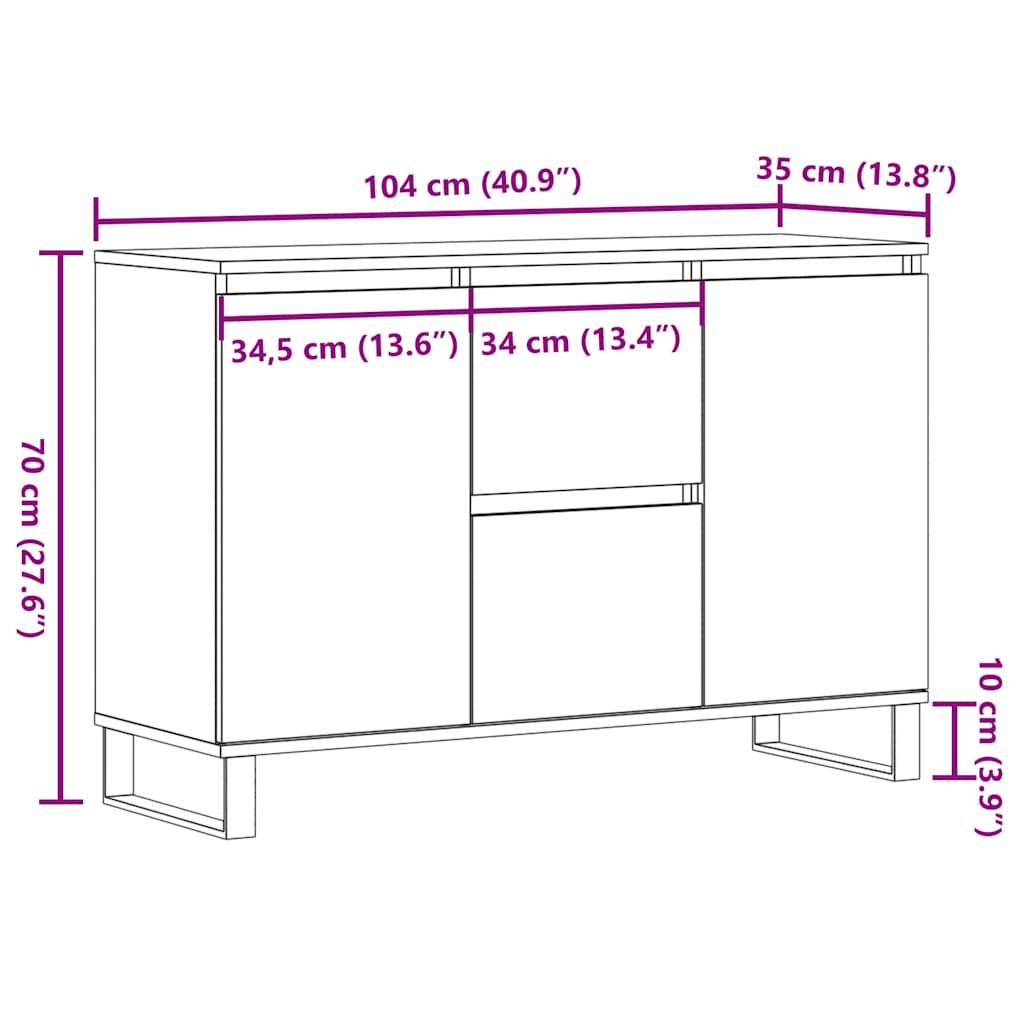 skænk 101,5x35x70 cm konstrueret træ gammelt trælook