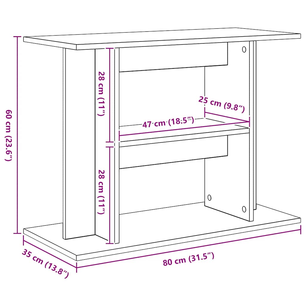 akvariestativ håndlavet eg 80x35x60 cm konstrueret træ