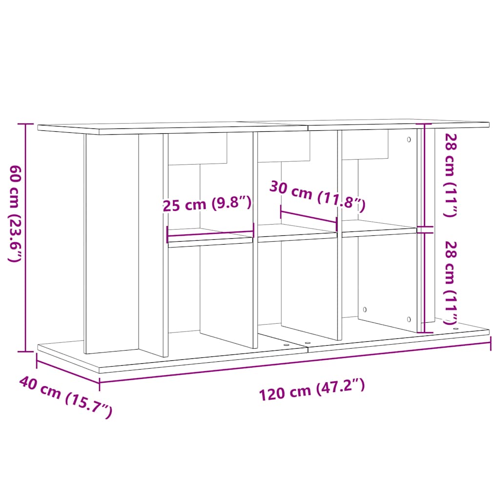 akvariebord 120x40x60 cm konstrueret træ antikt trælook