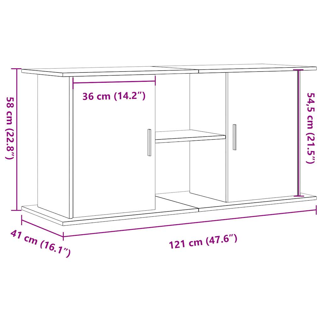 akvariebord 121x41x58 cm konstrueret træ antikt trælook