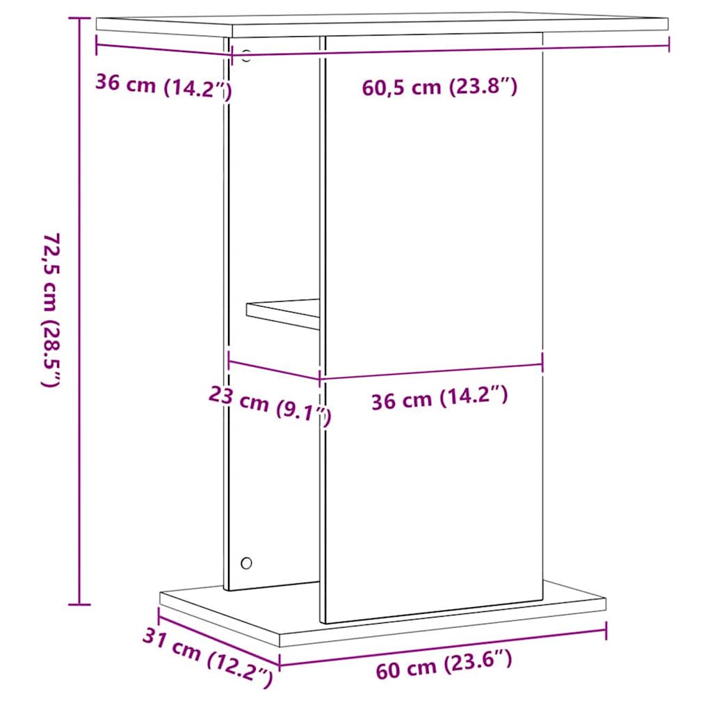 akvariestativ håndlavet eg 36x60,5x72,5 cm konstrueret træ