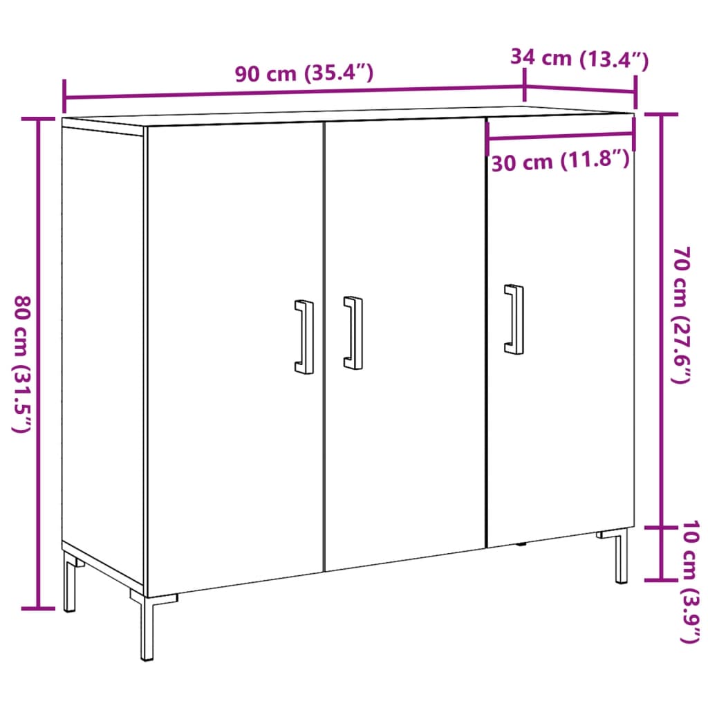 skab 90x34x80 cm konstrueret træ gammelt træ-look