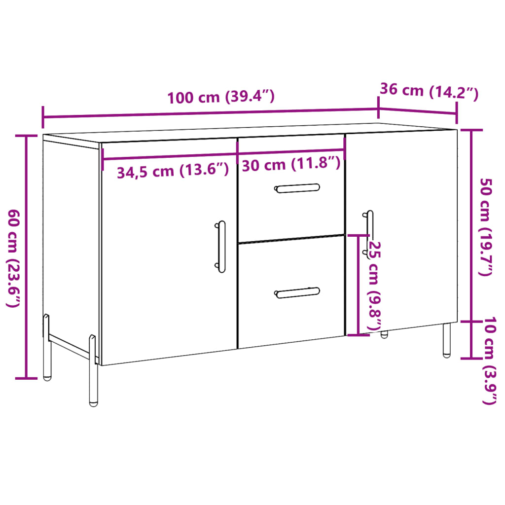 skænk 100x36x60 cm konstrueret træ gammelt træ-look