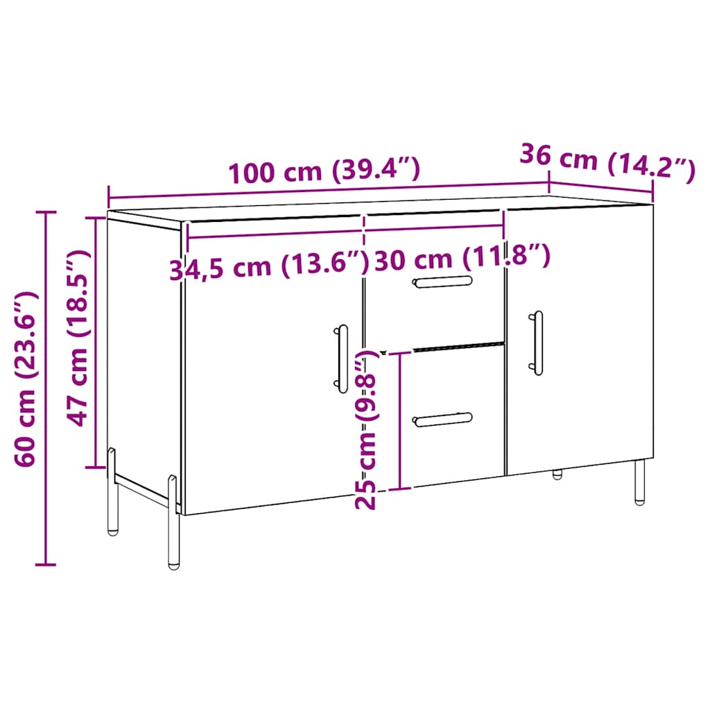 skænk 100x36x60 cm konstrueret træ kunsteg
