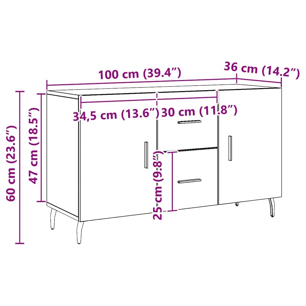 skænk 100x36x60 cm konstrueret træ egetræsfarve