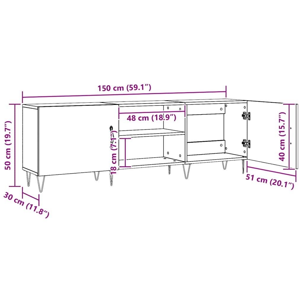 tv-bord 150x30x50 cm konstrueret træ kunsteg