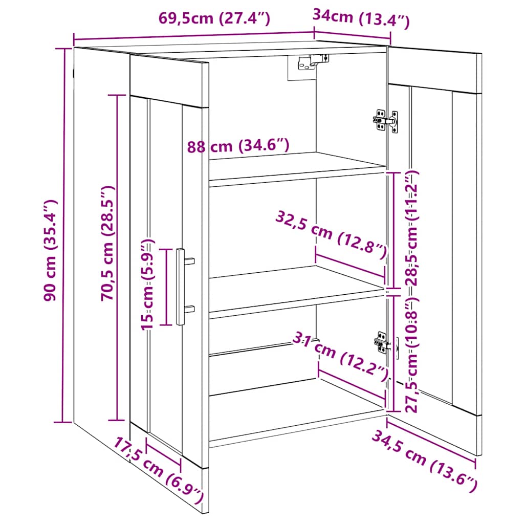 skab 69,5x34x90 cm konstrueret træ kunsteg