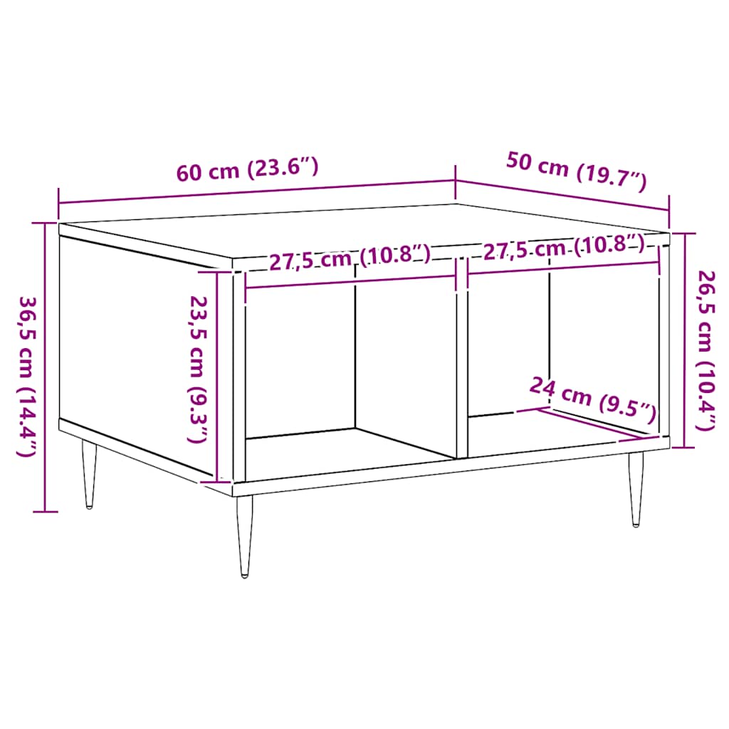 sofabord 60x50x36,5 cm konstrueret træ kunsteg