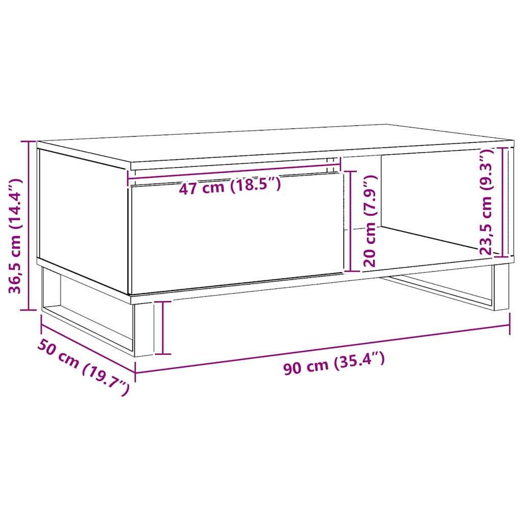 sofabord 90x50x36,5 cm konstrueret træ kunsteg