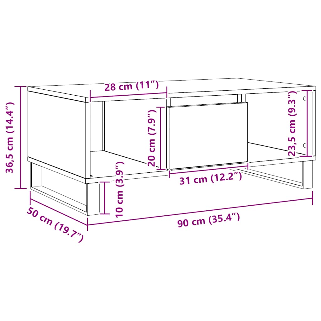 sofabord 90x50x36,5 cm konstrueret træ kunsteg