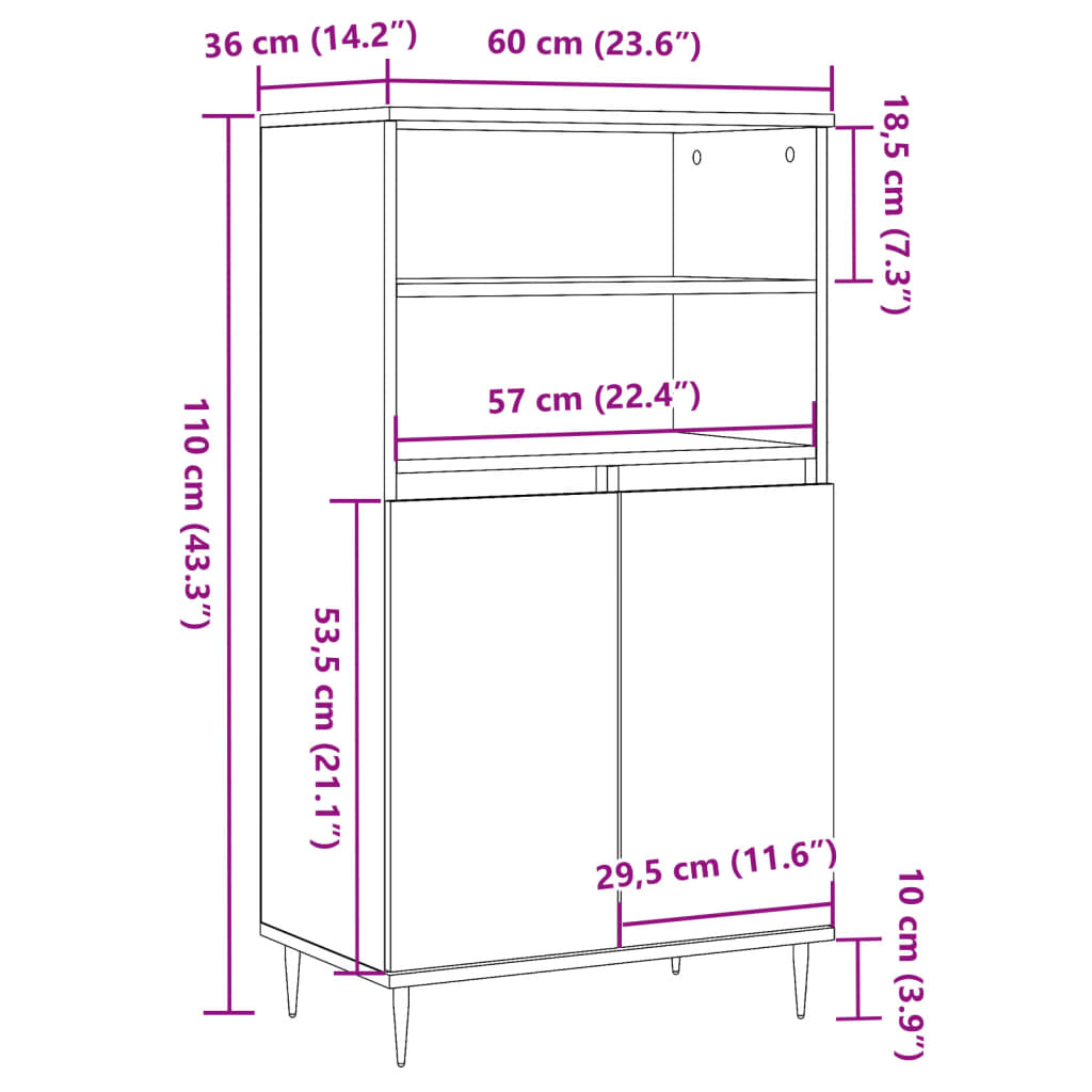 skab 60x36x110 cm konstrueret træ gammelt træ-look