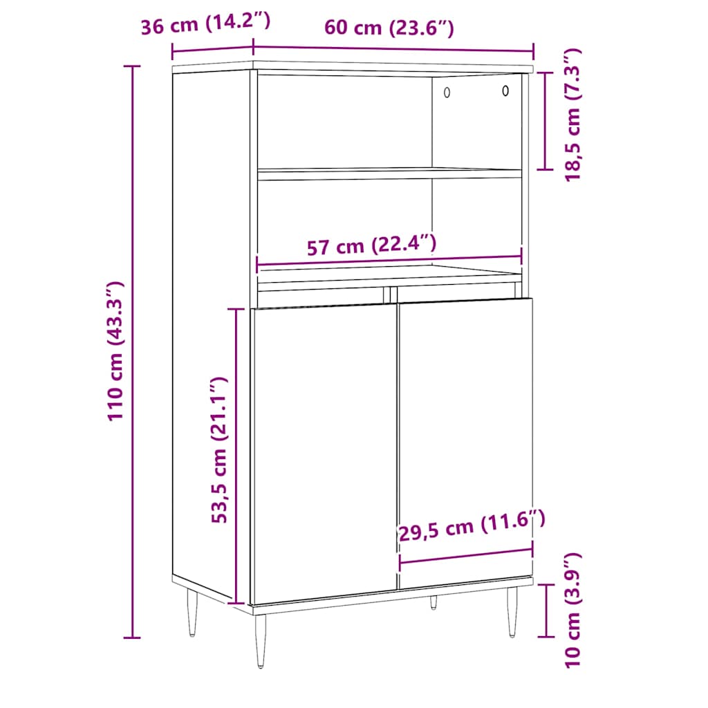 skab 60x36x110 cm konstrueret træ egetræsfarve