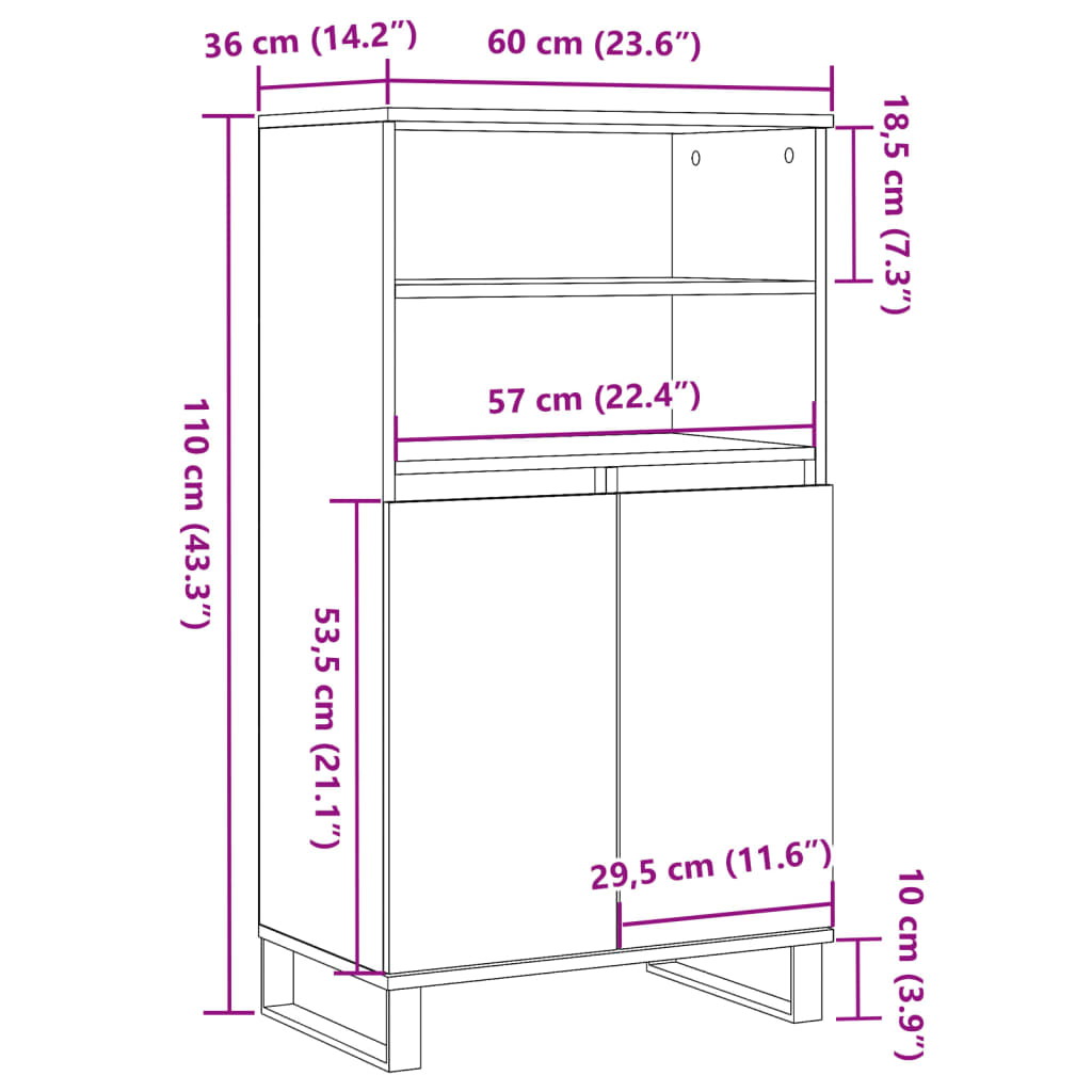 skab 60x36x110 cm konstrueret træ gammelt træ-look