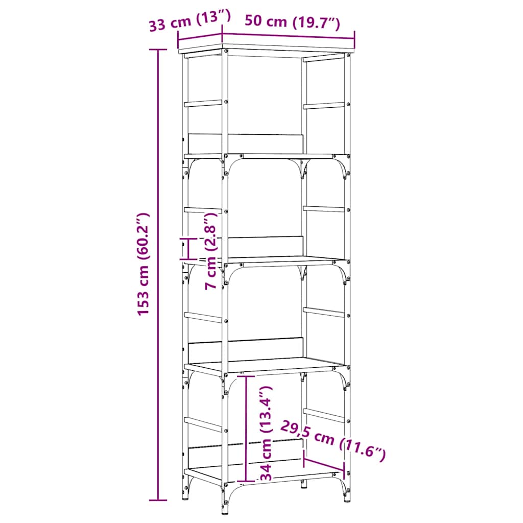 bogreol 50x33x153 cm konstrueret træ kunsteg