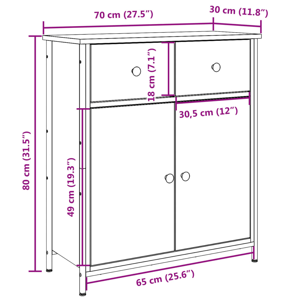 skab 70x30x80 cm konstrueret træ antikt trælook
