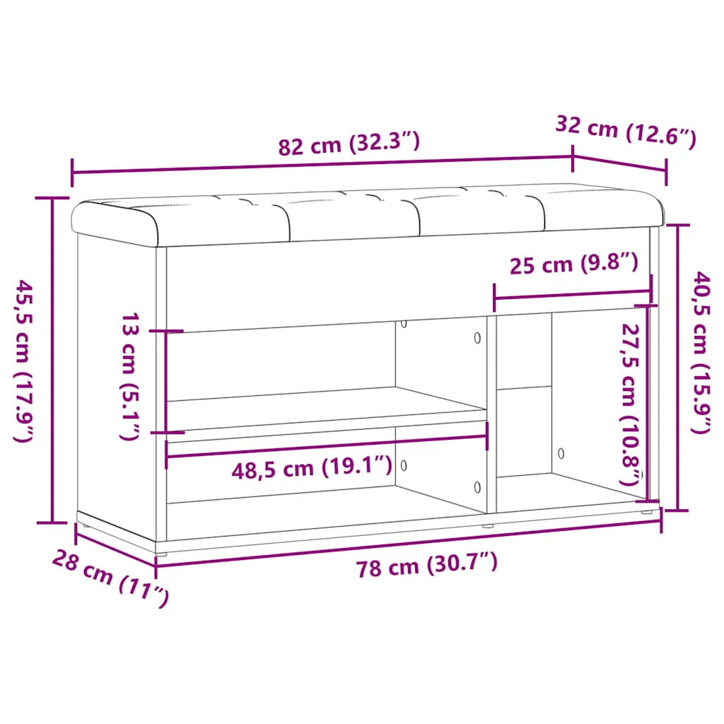 skobænk 82x32x45,5 cm konstrueret træ antikt træ