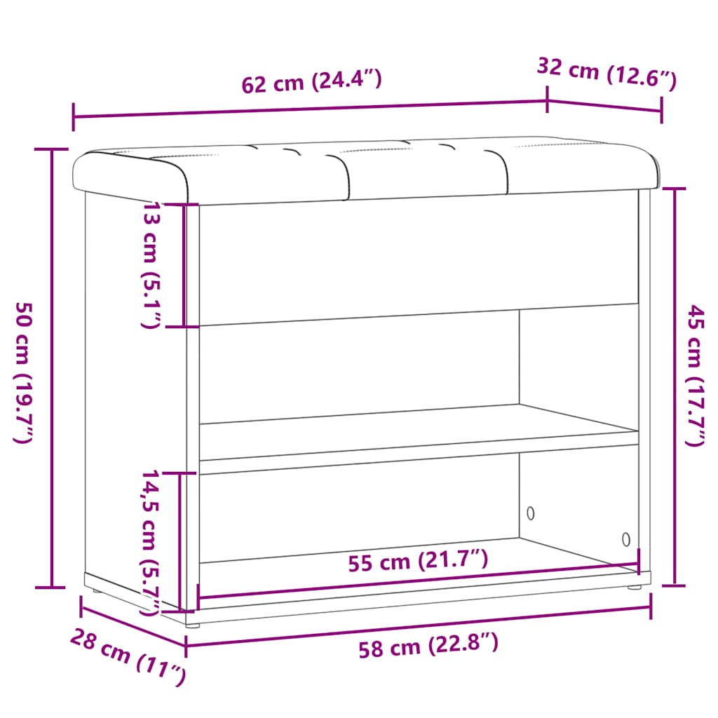 skobænk 62x32x50 cm konstrueret træ antikt træ
