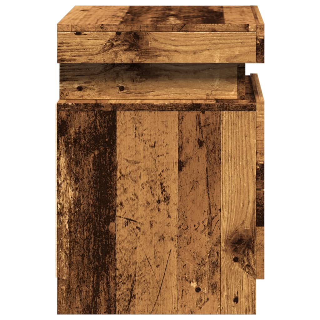 sengeborde 2stk. 35x39x55cm LED konstrueret træ gammelt trælook