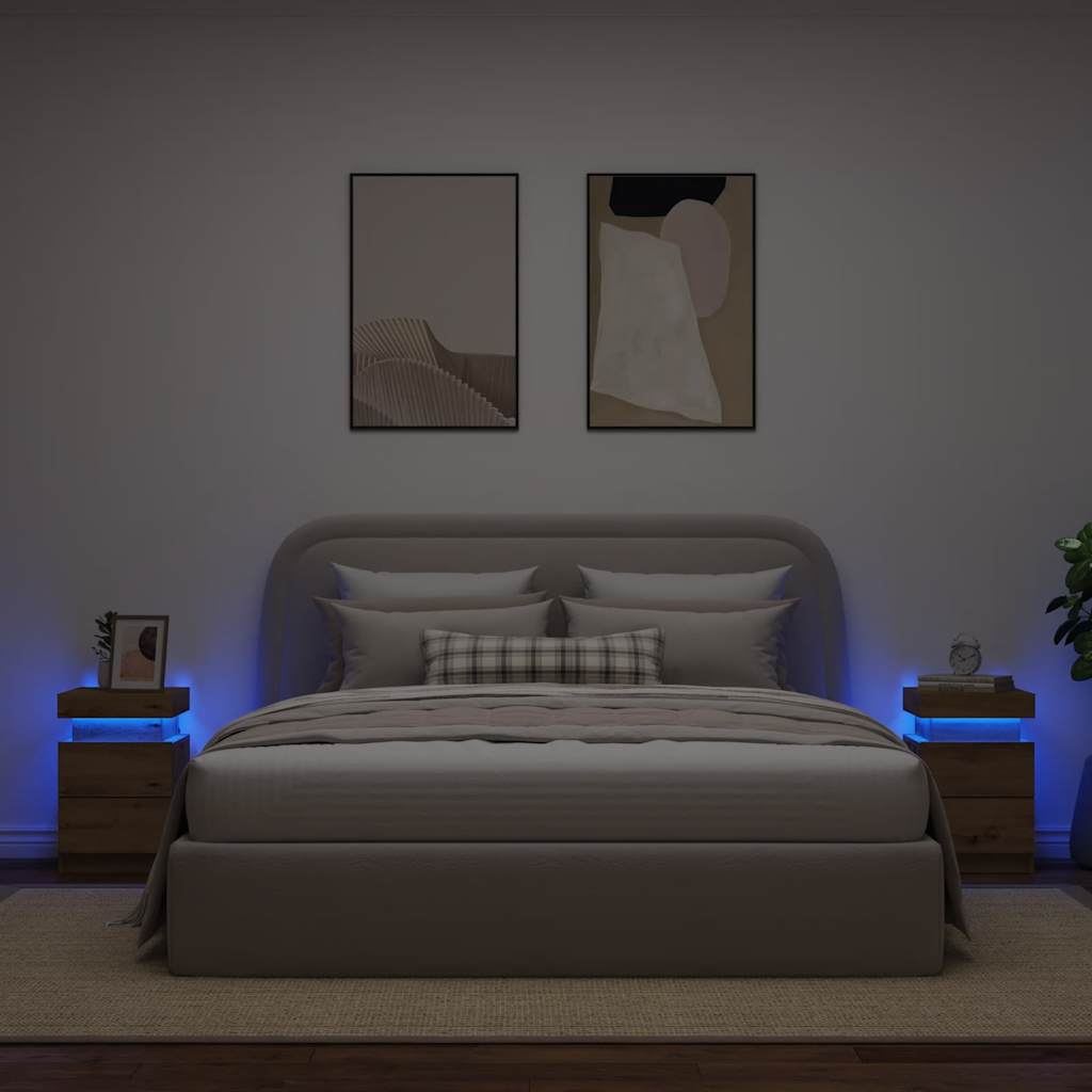 sengeborde 2 stk. 35x39x55 cm LED-lys konstrueret træ kunsteg