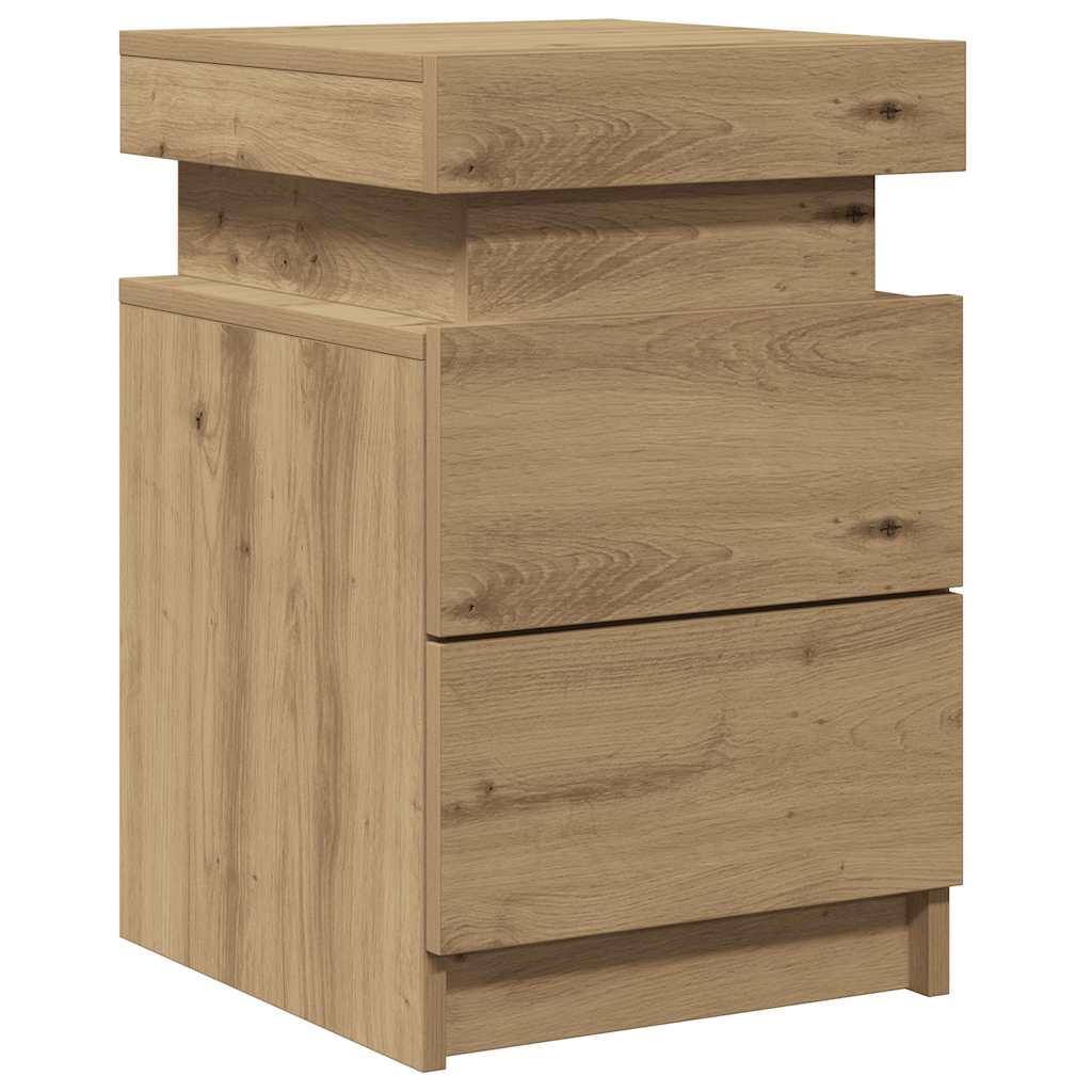 sengeborde 2 stk. 35x39x55 cm LED-lys konstrueret træ kunsteg