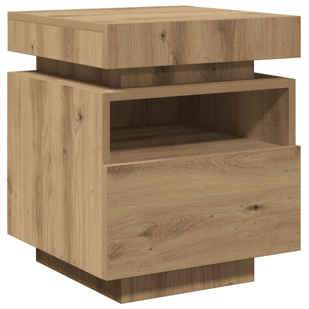 sengebord med LED-lys 40x39x48,5 cm kunsteg