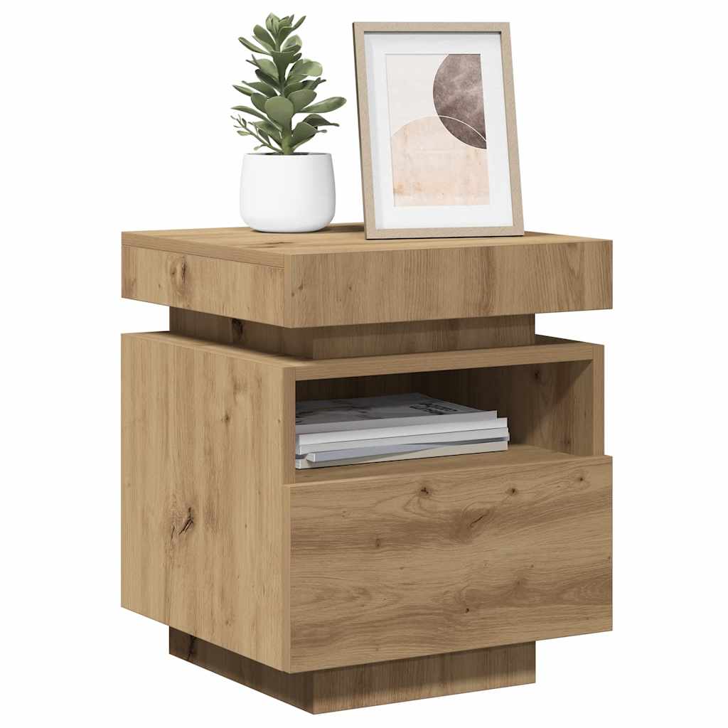 sengebord med LED-lys 40x39x48,5 cm kunsteg