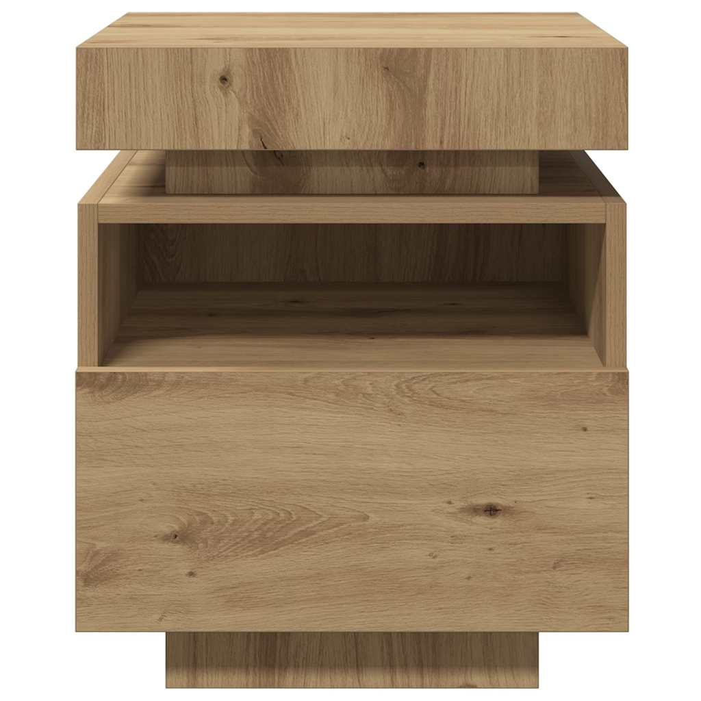 sengeborde 2 stk. med LED-lys 40x39x48,5 cm kunsteg