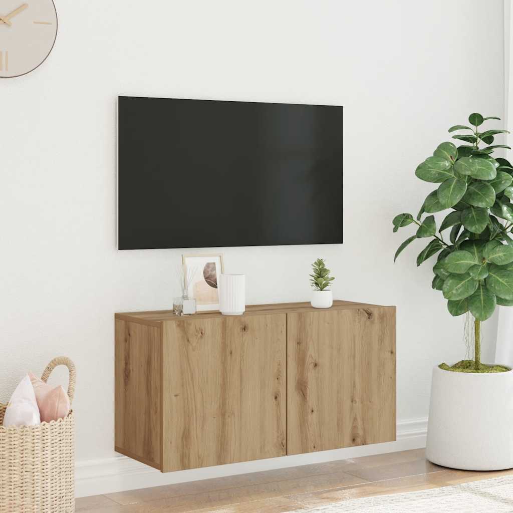 væghængt tv-bord 80x30x41 cm egetræsfarve