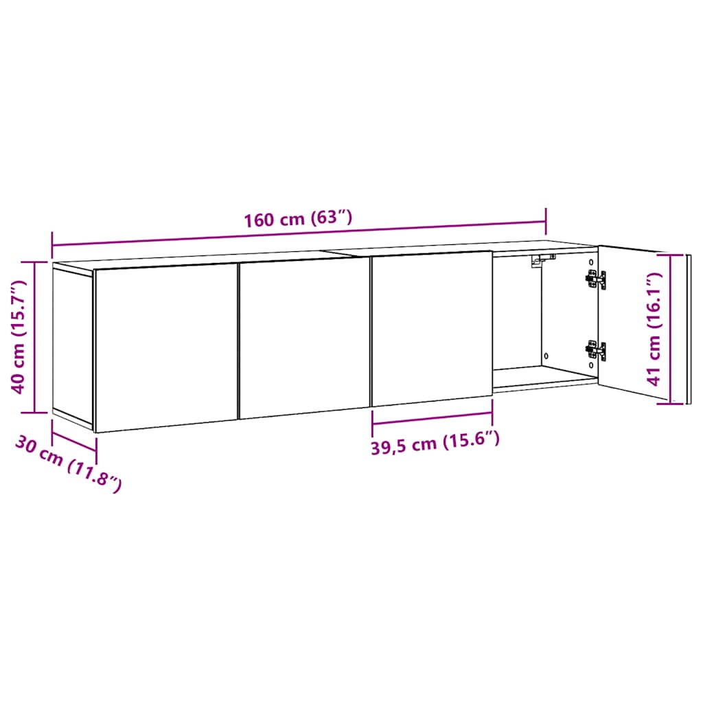 væghængte tv-borde 2 stk. 80x30x41 cm egetræsfarve