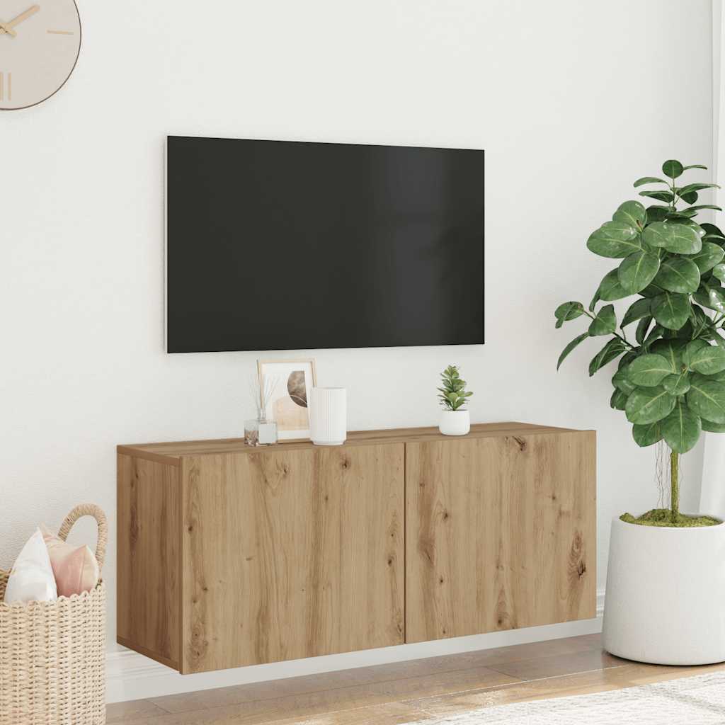 væghængt tv-bord 100x30x41 cm artisan egetræsfarve