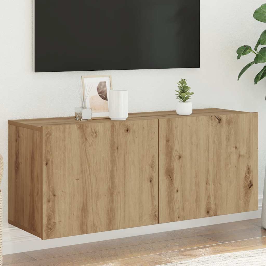 væghængt tv-bord 100x30x41 cm artisan egetræsfarve