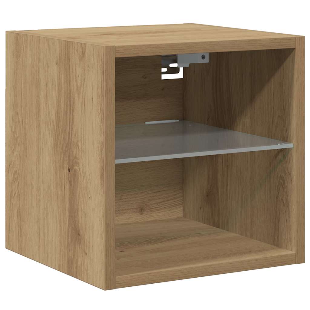 væghængt tv-bord med LED-lys 30x28,5x30 cm artisan egetræsfarve