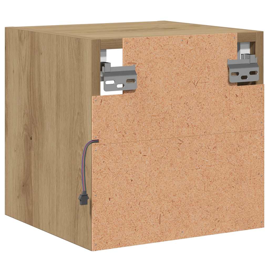 væghængt tv-bord med LED-lys 30x28,5x30 cm artisan egetræsfarve