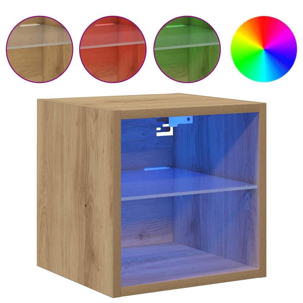 væghængte tv-borde 2 stk. med LED-lys 30x28,5x30 cm artisan eg